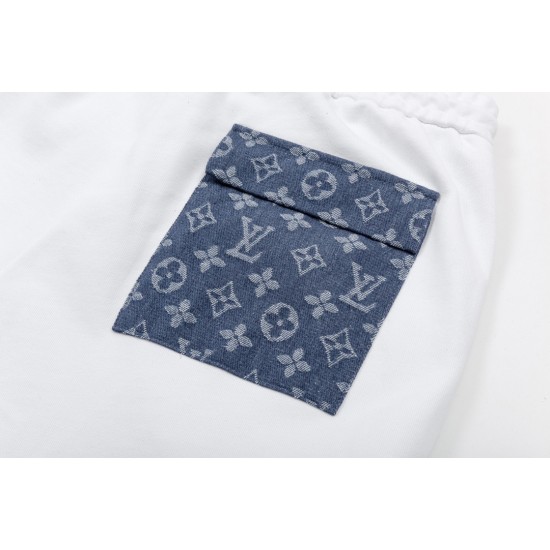 LV Denim patchwork pattern casual comfort quarter shorts