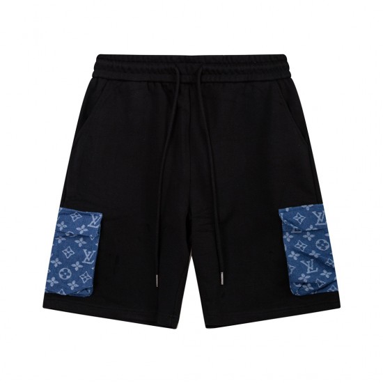 LV Denim patchwork pattern casual comfort quarter shorts