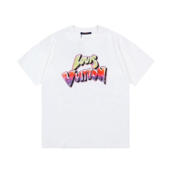 LV New gradient graffiti alphabet print short-sleeved T-shirt