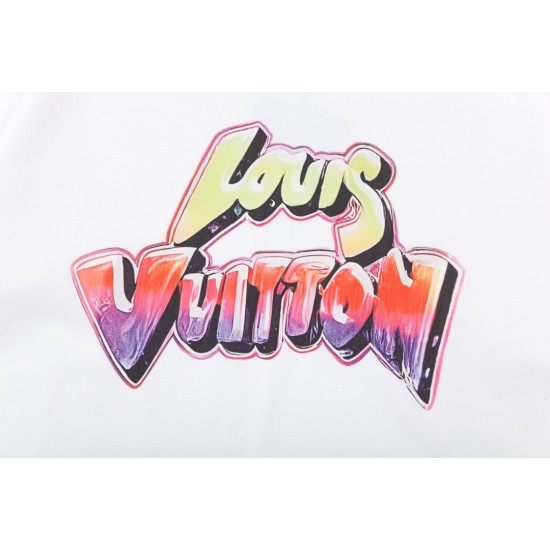 LV New gradient graffiti alphabet print short-sleeved T-shirt