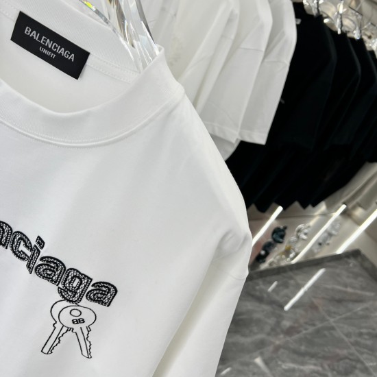 BALENCIAGA 2024 spring new fashion personality embroidered round neck short sleeve T-shirt