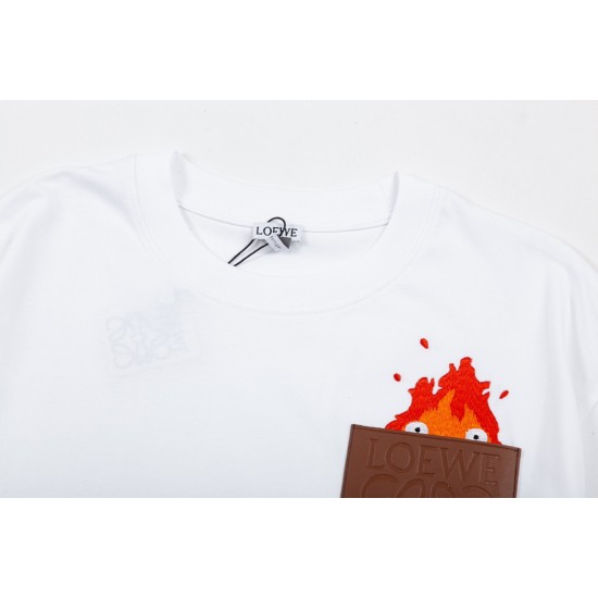 LOEWE co-branded Mobile Castle series T-shirt Flame embroidery precision fabric