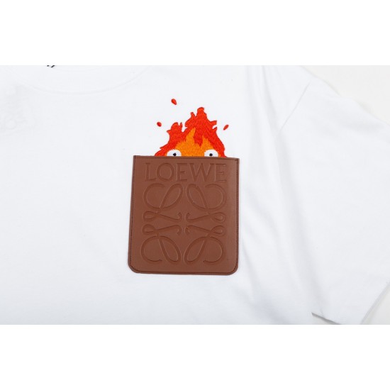 LOEWE co-branded Mobile Castle series T-shirt Flame embroidery precision fabric