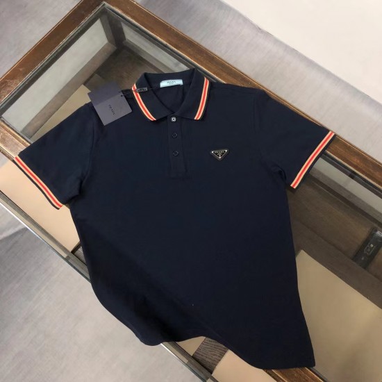 PRADA 2024 new Polo shirt metal LOGO Casual and business