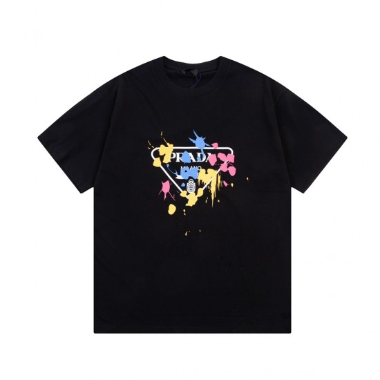 PRADA Triangle logo letters graffiti printed short sleeve T-shirt