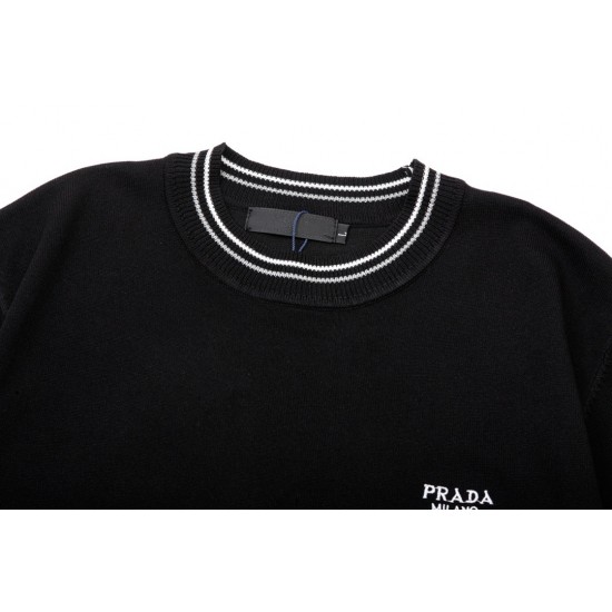 PRADA knit LOGO fashion crew neck short-sleeved T-shirt