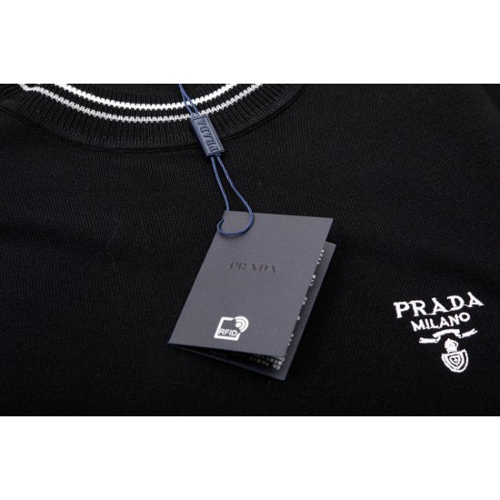 PRADA knit LOGO fashion crew neck short-sleeved T-shirt