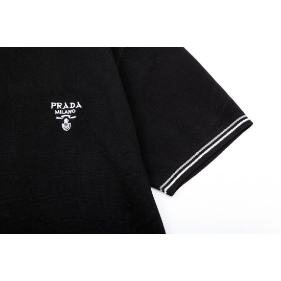 PRADA knit LOGO fashion crew neck short-sleeved T-shirt