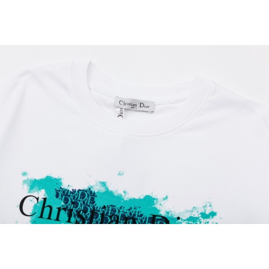 Dior letter-Graffiti ink-jet print round-neck short-sleeved T-shirt