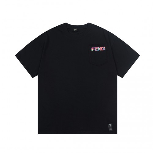Fendi Colorful logo embroidery fashion round neck short-sleeved T-shirt