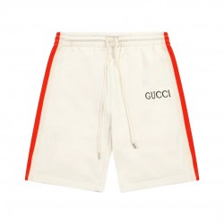 GUCCI Red and white ribbon splicing cotton casual quarter pants