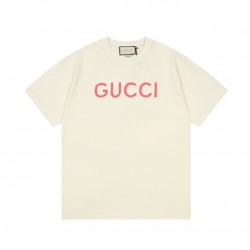 GUCCI  Double G pink letter embroidery Logo short-sleeved T-shirt