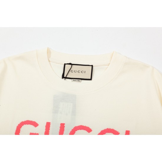 GUCCI  Double G pink letter embroidery Logo short-sleeved T-shirt