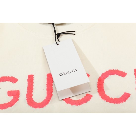 GUCCI  Double G pink letter embroidery Logo short-sleeved T-shirt