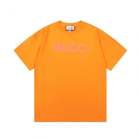 GUCCI  Double G pink letter embroidery Logo short-sleeved T-shirt